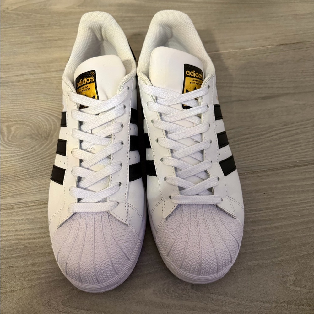 Adidas White Sneakers with Black Stripes - Picture 1 of 5